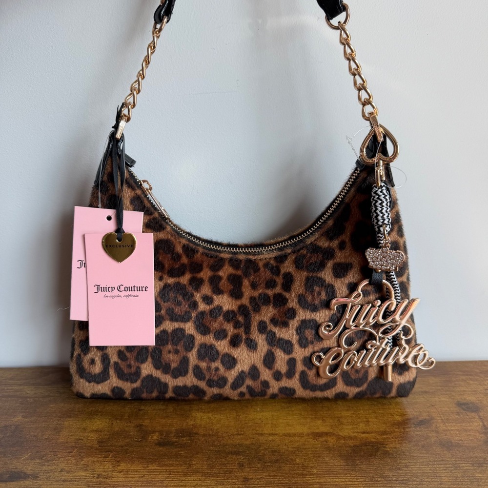 New Juicy Couture Top Players Leopard Shoulder Handbag Y2K Charm Black Brown